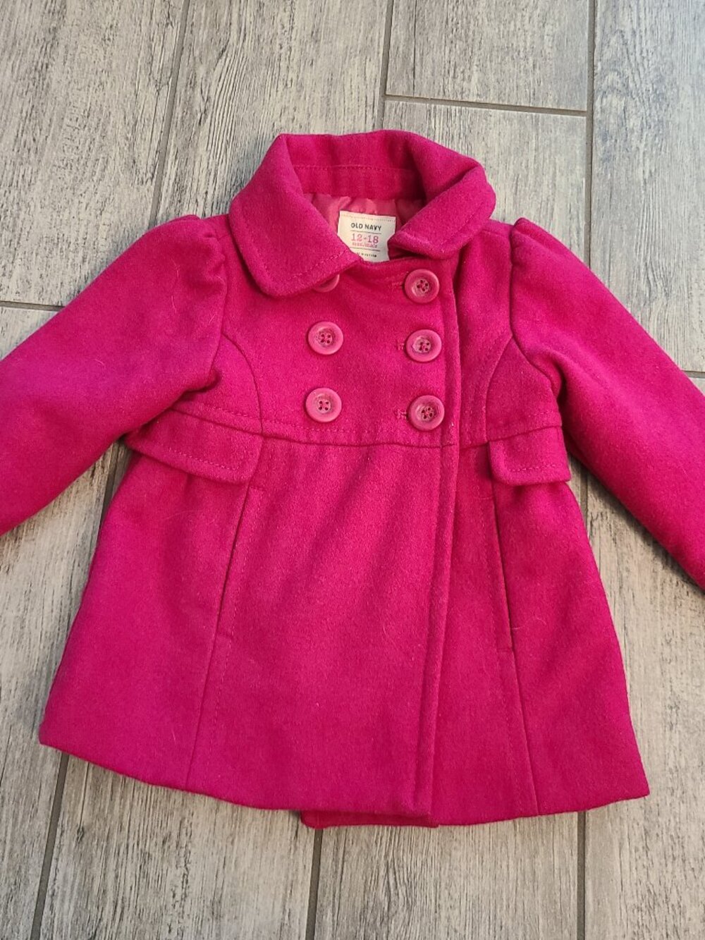 Old Navy Wool Blend Double Breasted Peacoat Fuchsia Pink Baby Girl Size 12-18M